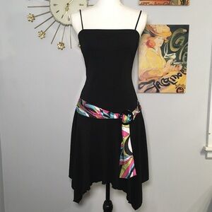 Vintage Y2K 00s XOXO Black Multicolor Circle Belt Shark Bite Mini Dress M